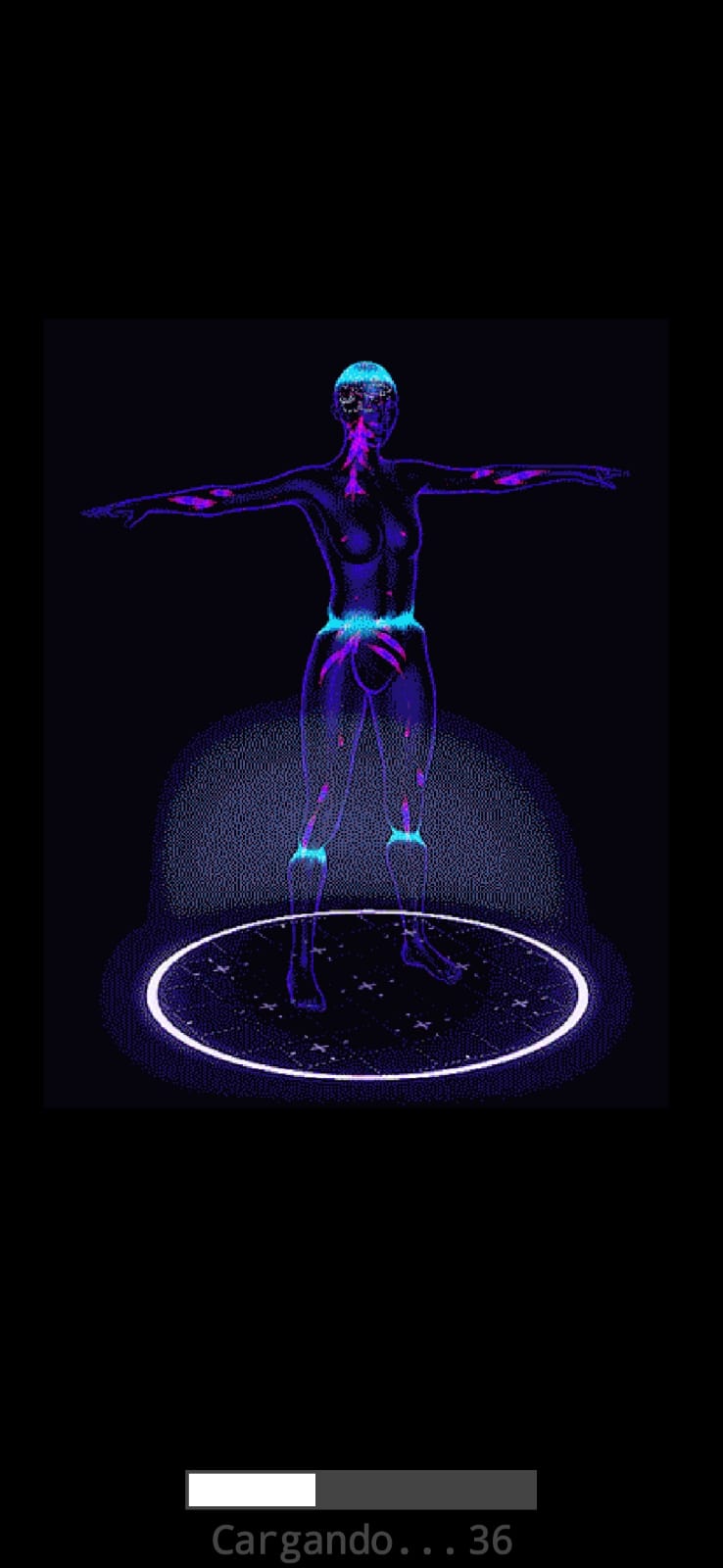 Pantalla con un cuerpo humano de color azul, se observan ondas que simulan el escaneo corporal.
